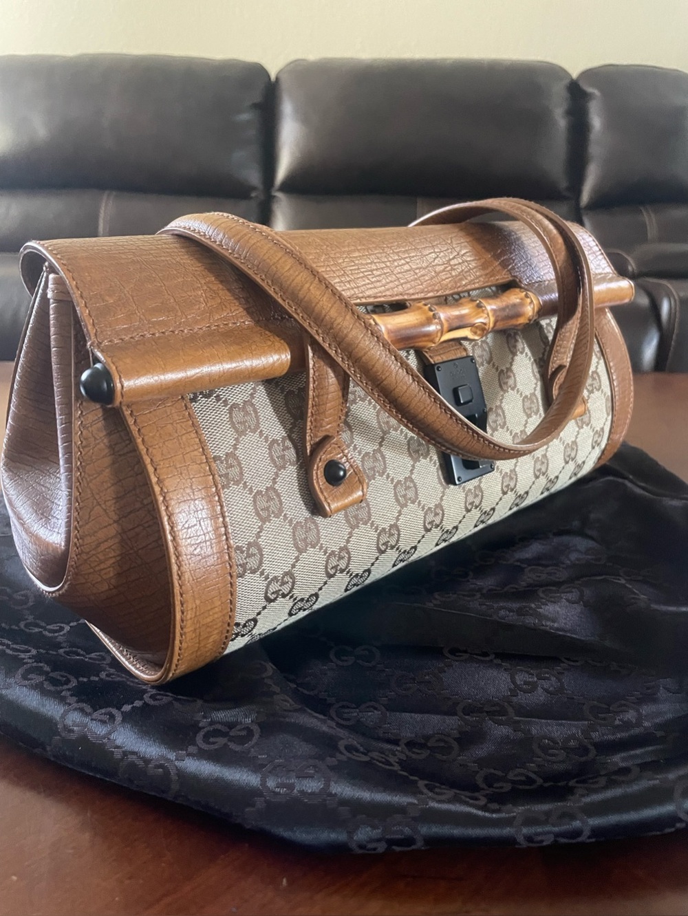Gucci Vintage Tom Ford Bamboo Canvas Cylinder Satchel Bag - Picture 12 of 15